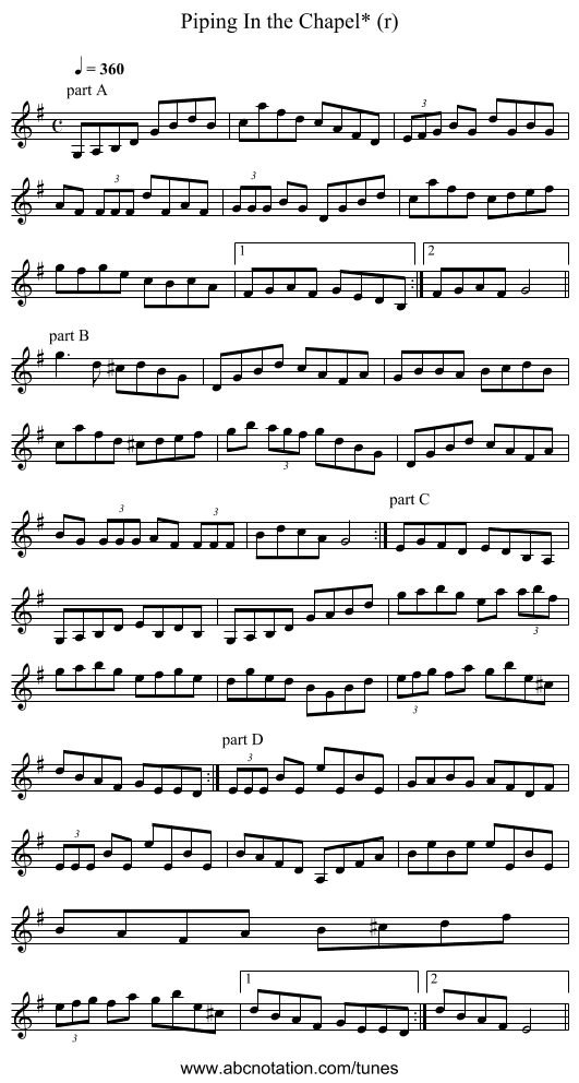 Piping In the Chapel* (r) - staff notation