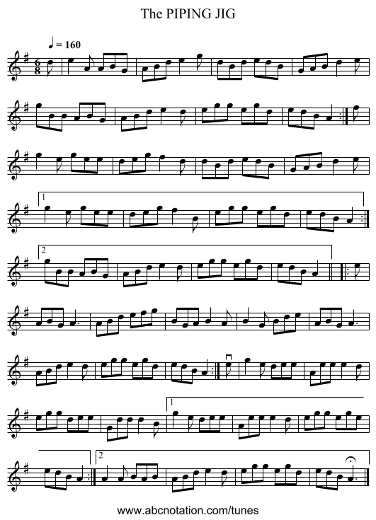 PIPING JIG, The - staff notation