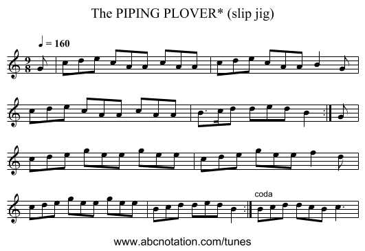 PIPING PLOVER* (slip jig), The - staff notation