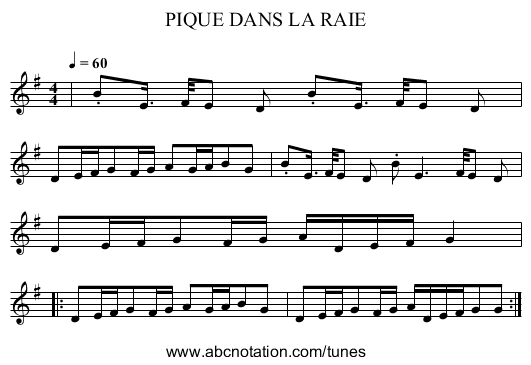 PIQUE DANS LA RAIE - staff notation