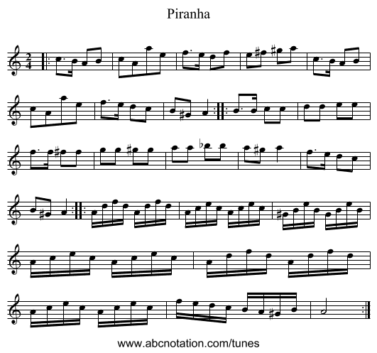 Piranha - staff notation