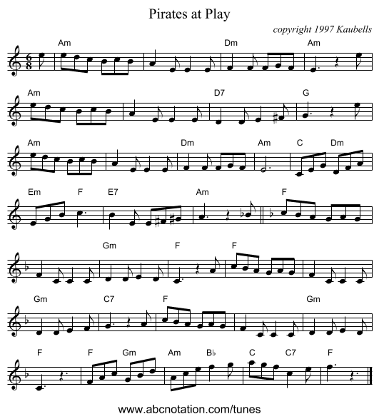 Pirates at Play - staff notation