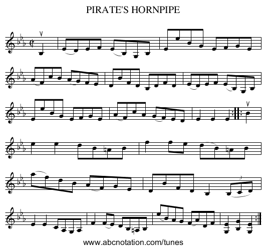 PIRATE'S HORNPIPE - staff notation