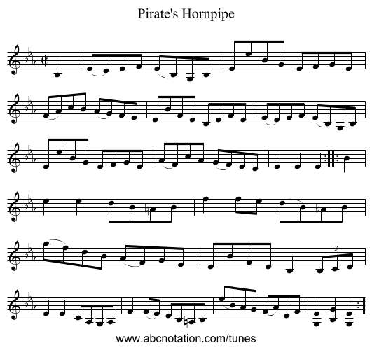 Pirate's Hornpipe - staff notation