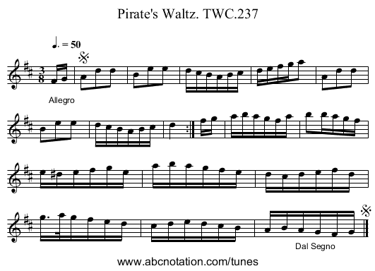 Pirate's Waltz. TWC.237 - staff notation
