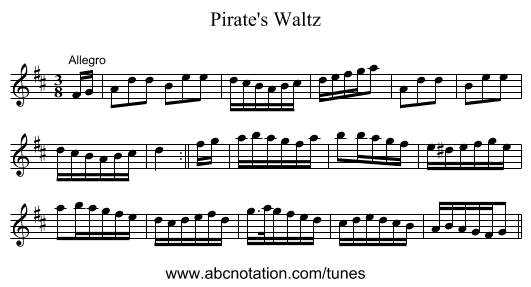 Pirate's Waltz - staff notation