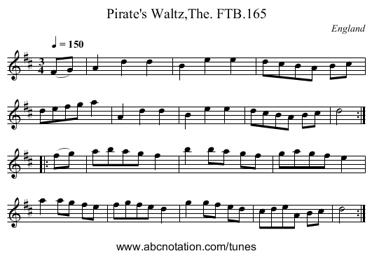Pirate's Waltz,The. FTB.165 - staff notation