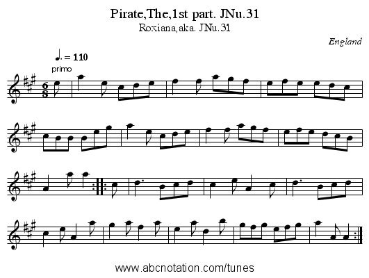 Pirate,The,1st part. JNu.31 - staff notation