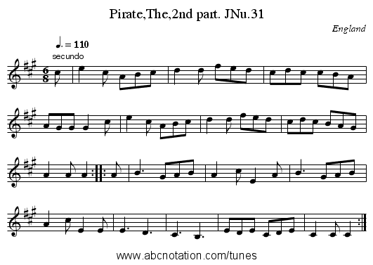 Pirate,The,2nd part. JNu.31 - staff notation