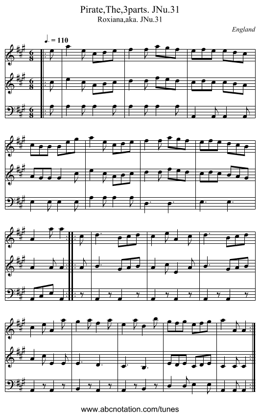 Pirate,The,3parts. JNu.31 - staff notation