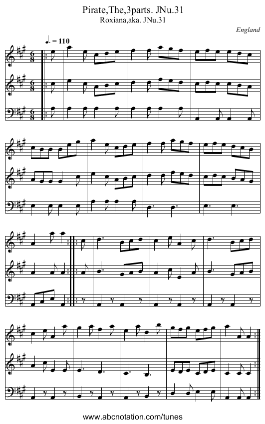 Pirate,The,3parts. JNu.31 - staff notation