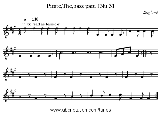 Pirate,The,bass part. JNu.31 - staff notation