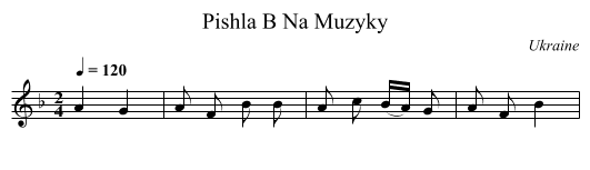 Pishla B Na Muzyky - staff notation