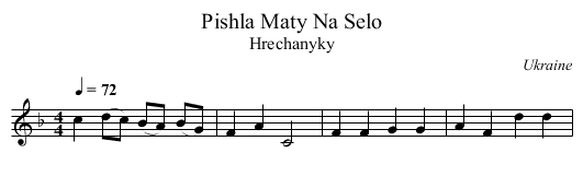 Pishla Maty Na Selo - staff notation