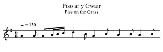 Piso ar y Gwair - staff notation