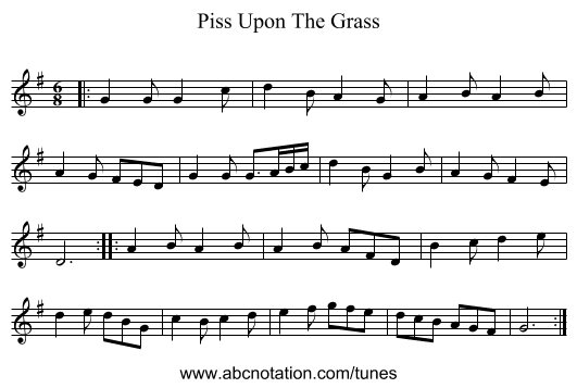 Piss Upon The Grass - staff notation