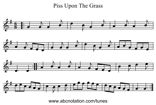 Piss Upon The Grass - staff notation