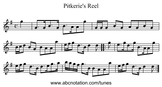 Pitkerie's Reel - staff notation