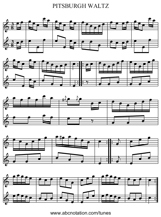 PITSBURGH WALTZ - staff notation