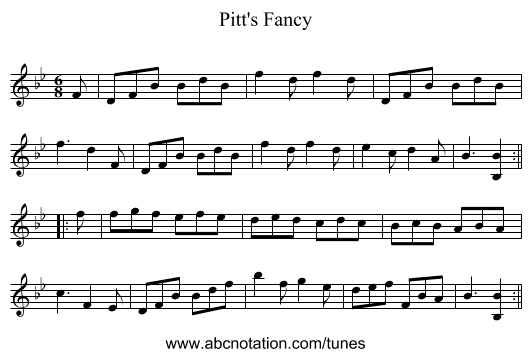 Pitt's Fancy - staff notation