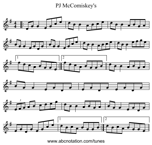 PJ McComiskey's - staff notation