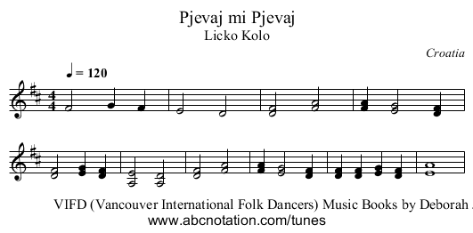 Pjevaj mi Pjevaj - staff notation