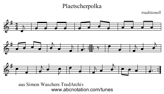 Plaetscherpolka - staff notation