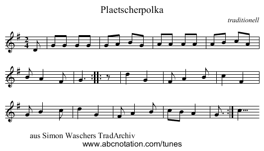 Plaetscherpolka - staff notation