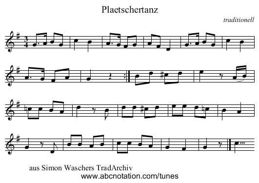 Plaetschertanz - staff notation