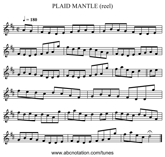 PLAID MANTLE (reel) - staff notation