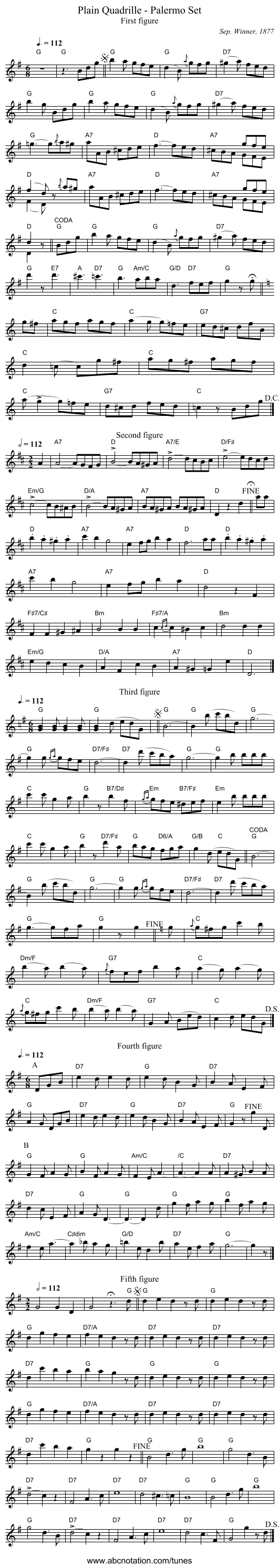 Plain Quadrille - Palermo Set - staff notation