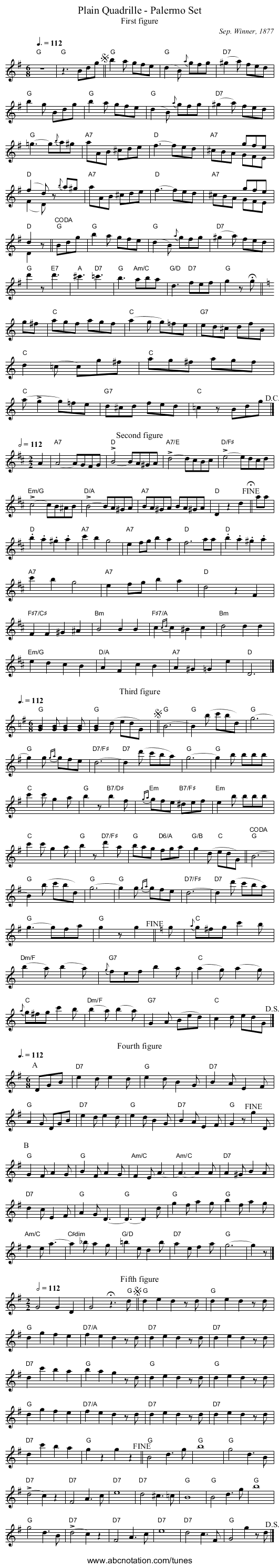 Plain Quadrille - Palermo Set - staff notation