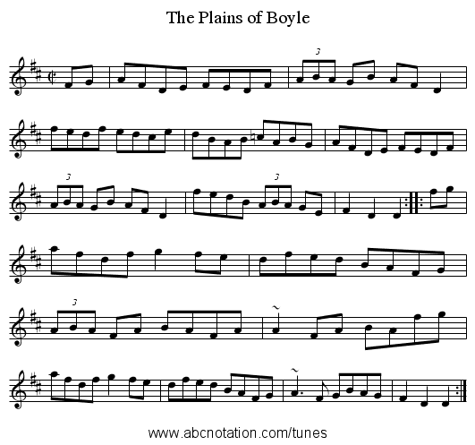 Plains of Boyle, The - staff notation