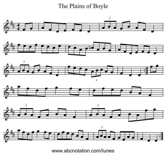Plains of Boyle, The - staff notation