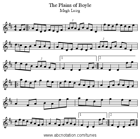 Plains of Boyle, The - staff notation
