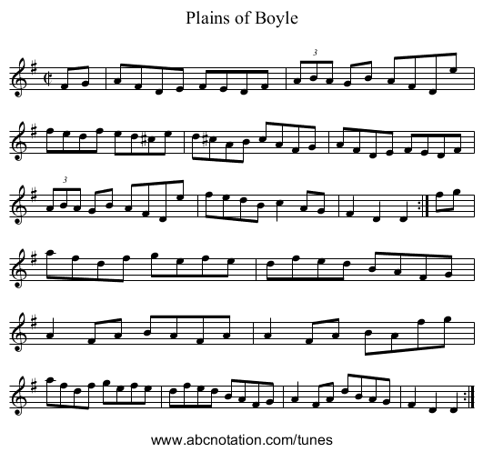 Plains of Boyle - staff notation