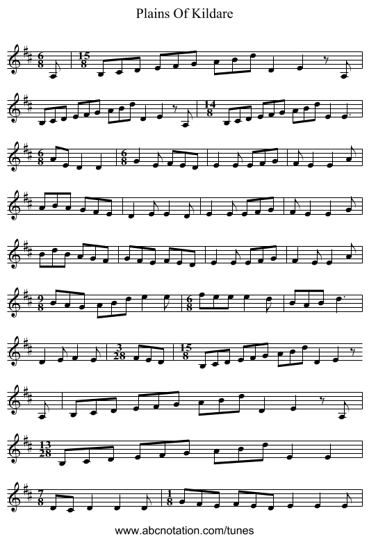 Plains Of Kildare - staff notation