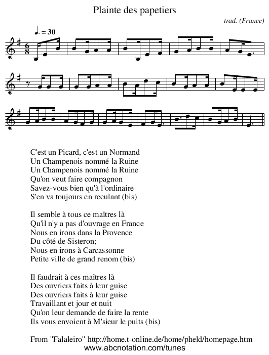 Plainte des papetiers - staff notation