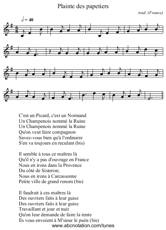 Plainte des papetiers - staff notation