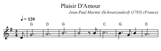 Plaisir D'Amour - staff notation