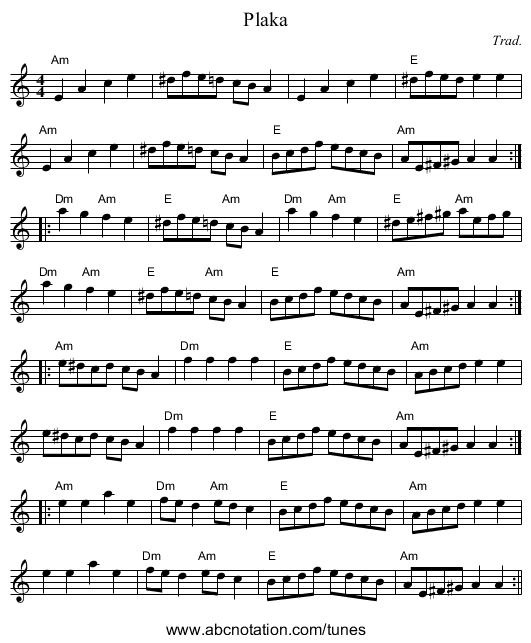 Plaka - staff notation