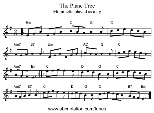 Plane Tree, The - staff notation
