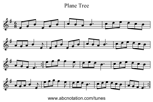 Plane Tree - staff notation