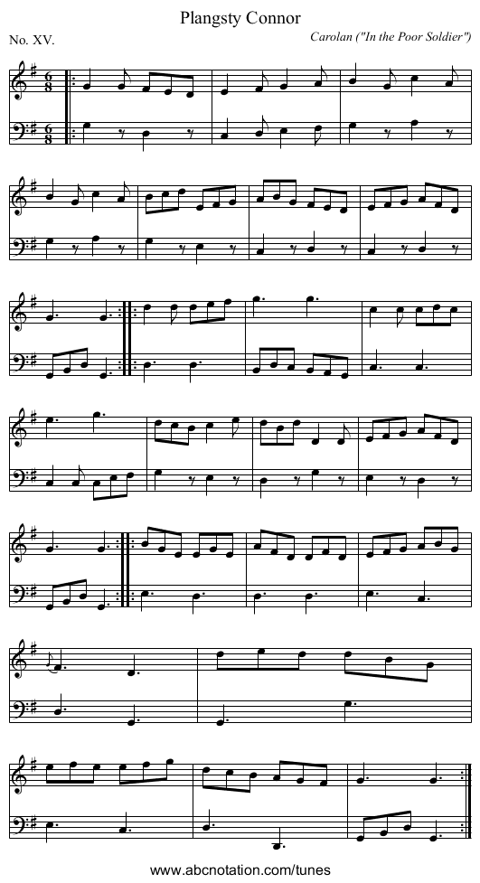 Plangsty Connor - staff notation