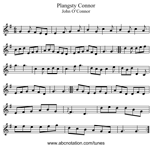 Plangsty Connor - staff notation
