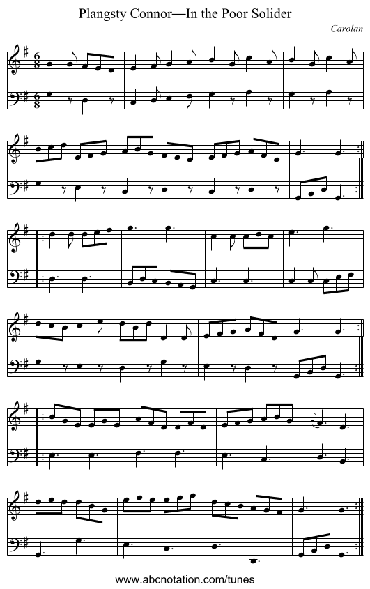 Plangsty Connor—In the Poor Solider - staff notation
