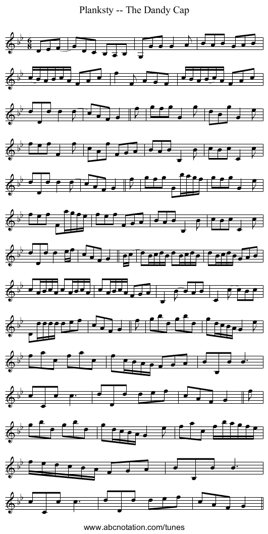 Planksty -- The Dandy Cap - staff notation