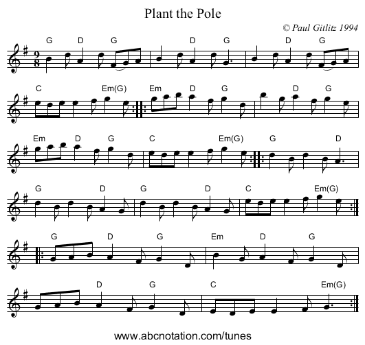 Plant the Pole - staff notation