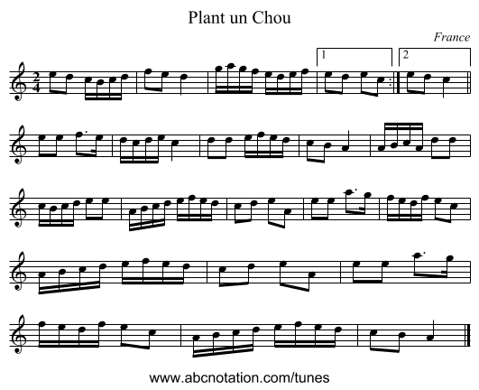Plant un Chou - staff notation