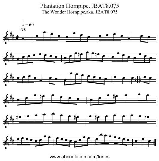 Plantation Hornpipe. JBAT8.075 - staff notation